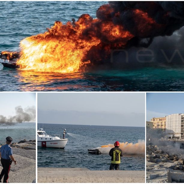 Sanremo: barca in fiamme davanti a porto vecchio, due persone a bordo (foto e video)