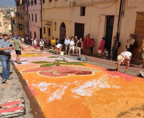 A Imperia si lavora all’Infiorata di via Carducci: svelata una “piccola parte” dell’immenso lavoro (foto)