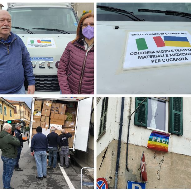 Partiti da Caramagna i convogli di aiuti umanitari per l’Ucraina. Chisci: &quot;Imperia non è seconda a nessuno in generosità, ma scoppi la pace” (foto e video)