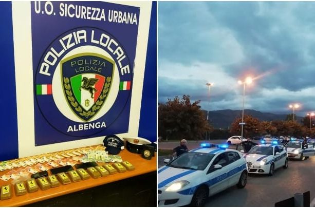 Smantellato traffico di droga ad Albenga, la polizia locale sequestra 1kg e 400 grammi di hashish: due arresti e una denuncia