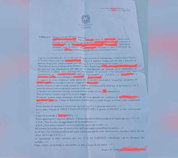 Albenga, scappano da un B&amp;B senza pagare. Il titolare: “Tanto clamore per 2 euro del piattino, e noi che lavoriamo cosa dovremmo dire?”