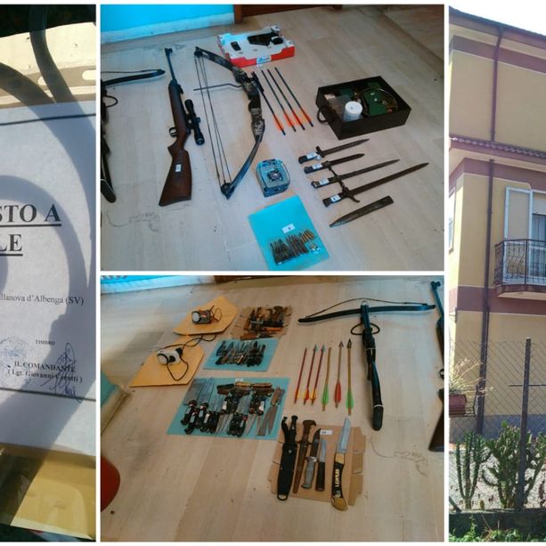 Un vero e proprio arsenale rinvenuto a casa di Alberto Grosso a Villanova d'Albenga (FOTO e VIDEO)