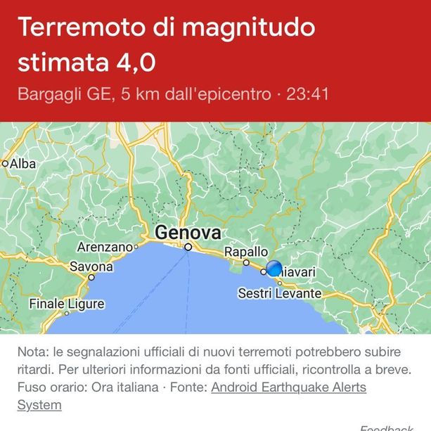 Genova, nuova forte scossa di terremoto avvertita in tutta la città: magnitudo intorno al 4