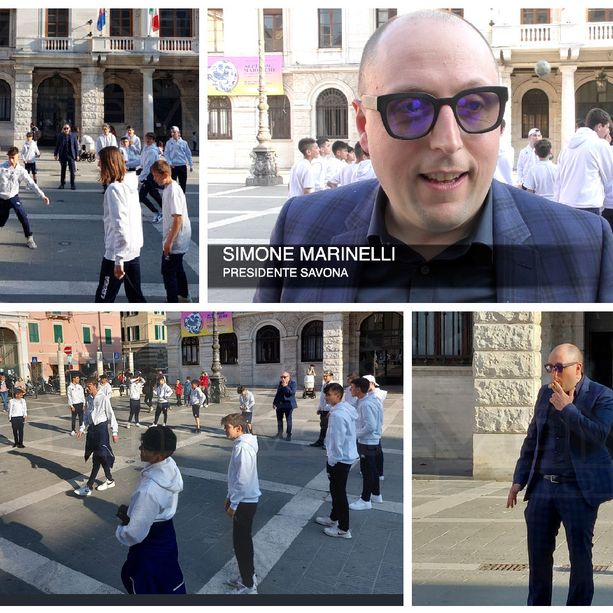 Savona. Marinelli in Piazza Sisto con le leve del Settore Giovanile: &quot;Pronti a partecipare al bando per il Bacigalupo, ma la concessione superi i tre anni&quot; (FOTO E VIDEO)