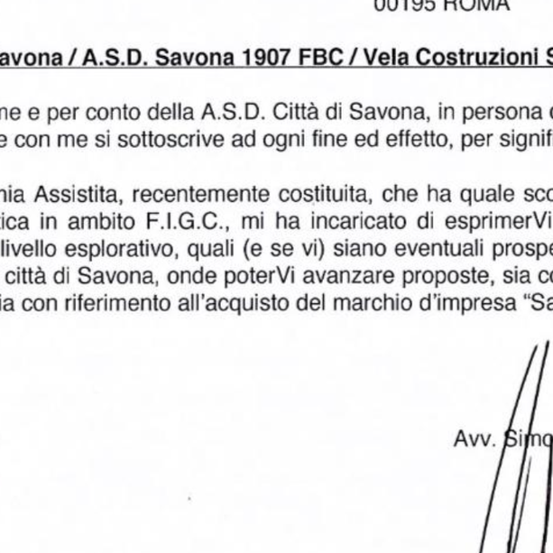 Calcio, Città di Savona. Nessuna risposta da Cittadino sull'acquisto del marchio &quot;Savona Fbc&quot;: &quot;Ci auspichiamo una risposta alla nostra richiesta&quot;
