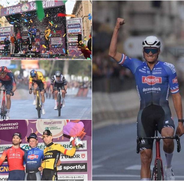 Mathieu Van der Poel se ne va sul Poggio e vince la 114ª edizione della Milano-Sanremo (foto e video)