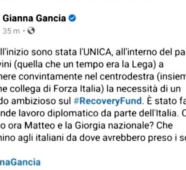 La posizione controcorrente di Gianna Gancia sul “Recovery Fund”