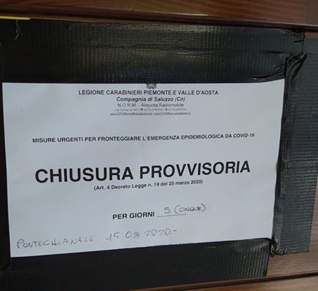 Disposta la chiusura provvisoria (5 giorni) per un bar di Pontechianale: &quot;Nessun rispetto delle norme anticontagio, assembramenti incredibili&quot;