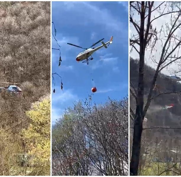 Incendio boschivo in località Truna a Chiusa di Pesio: due elicotteri in volo [VIDEO]