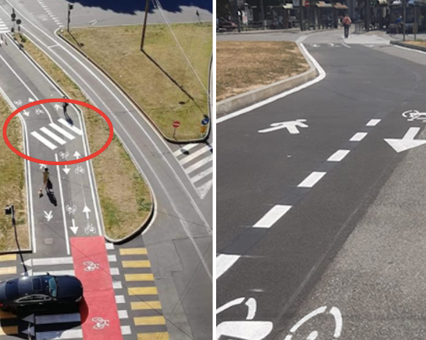 Piazza Statuto, &quot;cancellate&quot; le strisce pedonali che tagliavano la pista ciclabile