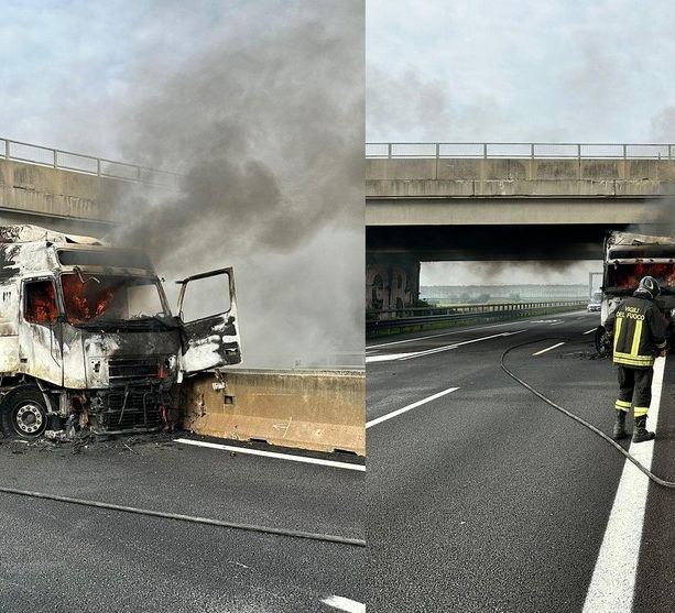 Camion in fiamme dopo lo scontro con il guard rail: Tangenziale chiusa