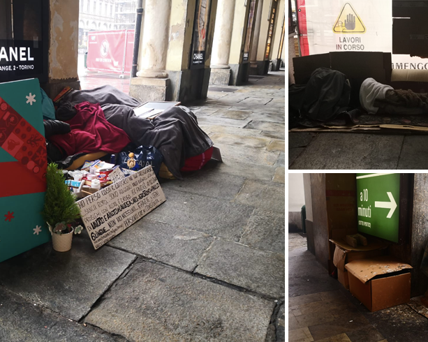 A Torino cronaca di povertà quotidiana: sotto i portici decine di clochard [FOTO]