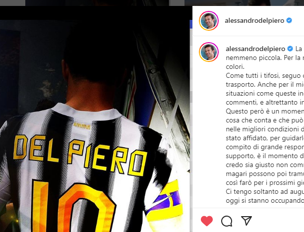 Caso Juve: Del Piero dirigente in pectore, ma ancora capitano. &quot;Massimo supporto, ma non commenterò più&quot;