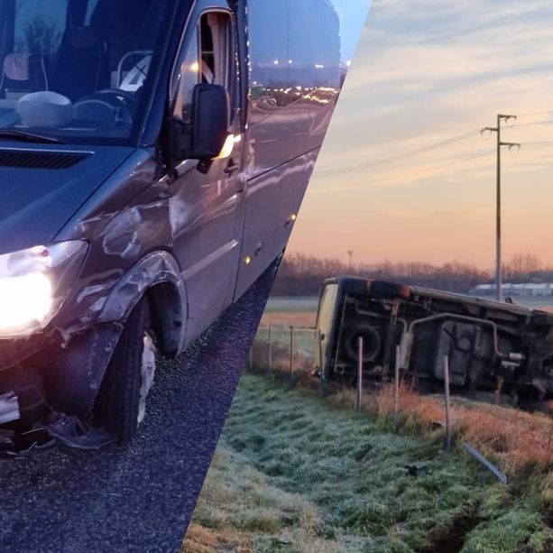 Doppio incidente questa mattina: fuori strada un mezzo verso Volpiano, a Bruere si schianta un bus di turisti irlandesi