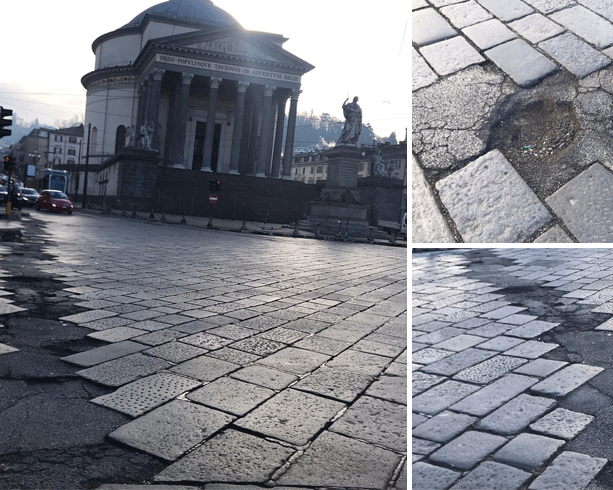 Buche con vista Gran Madre: l’attraversamento di corso Casale un pericolo per automobilisti e motociclisti [FOTO e VIDEO]