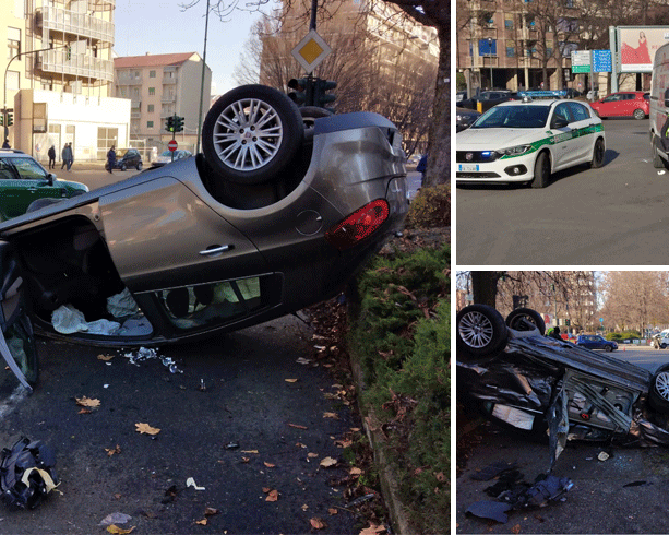 “Rosso bruciato”, terribile incidente in corso Grosseto: auto si ribalta in strada