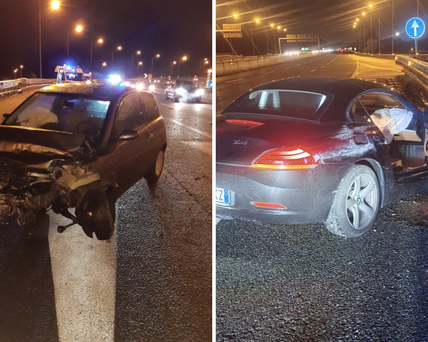 Notte di pioggia nel Torinese, incidenti a raffica: due persone in ospedale e auto distrutte