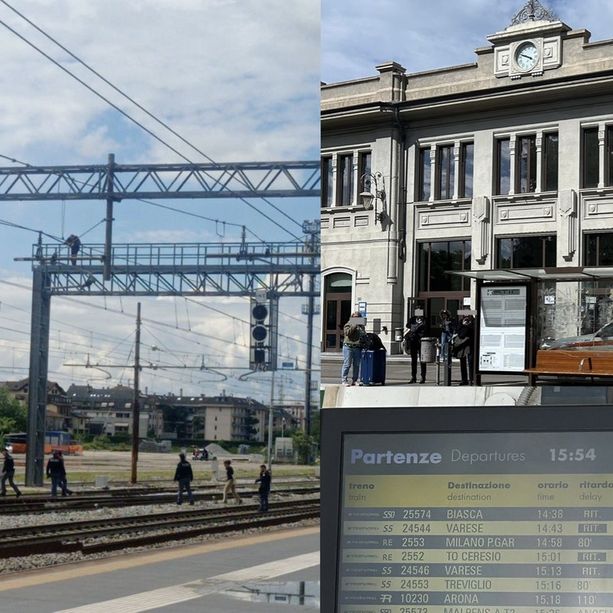 Si arrampica alla stazione e vuole parlare con il sindaco. Treni in tilt a Busto