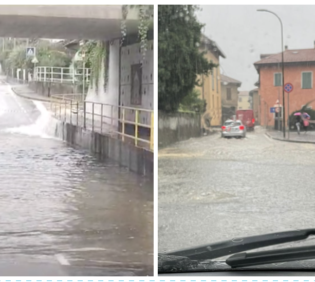 Pioggia battente e persistente sul Varesotto: strade come torrenti e sottopassi allagati
