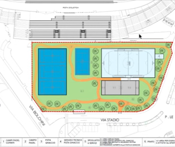 Quattro campi da paddle e una pista ghiaccio provvisoria. Ecco il progetto dell'antistadio