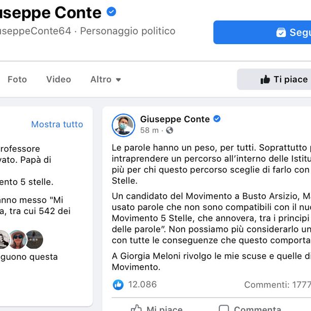 Insulti alla Meloni, Conte liquida Socrate: «Non è più nostro candidato». Maggioni: «C'è bisogno di un confronto sereno»