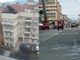 Paura in piazza Crispi: parte del tetto crolla in mezzo alla strada