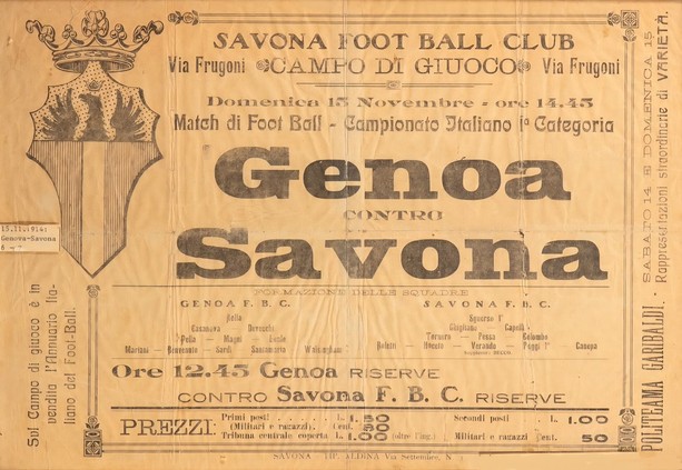 Savona-Genoa di 111 anni fa: all'asta il biglietto della partita del 1914 nel campo di via Frugoni
