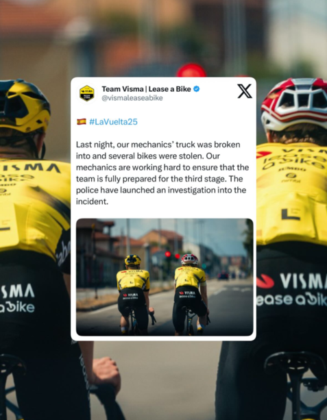 Notte amara per la Vuelta: rubate le bici del Team Visma nel Torinese