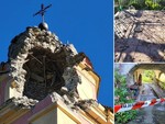 Fulmine colpisce il campanile della chiesa di Corte di Molini di Triora: evacuate una decina di persone, oggi nuove verifiche statiche (Foto)