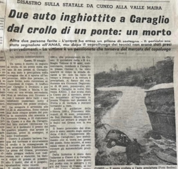 Cinquant'anni anni fa il crollo del ponte sul Grana a Caraglio: un'altra tragedia che si doveva evitare